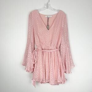 Lovers + Friends Dress Womens Small‎ Lila Sheer Bell Sleeve Mini Fairy Pink S